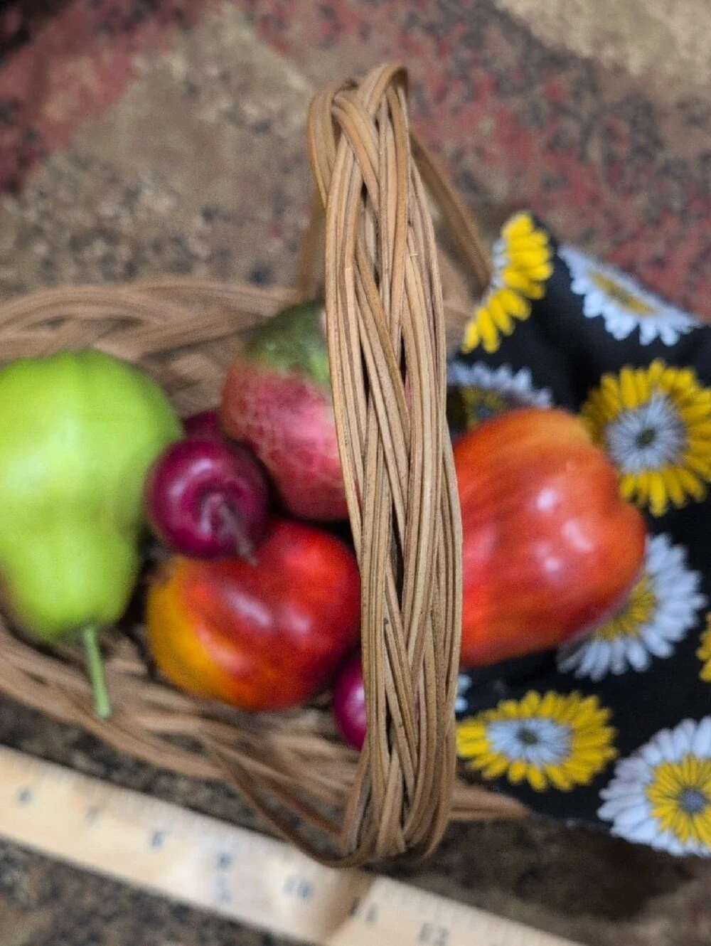 Natural Woven Decorative Basket with Assorted Colorful Fruit Accents